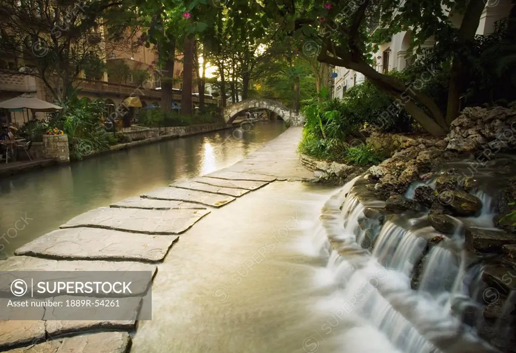 San Antonio, Texas, United States Of America, Waterfalls Along The Riverwalk