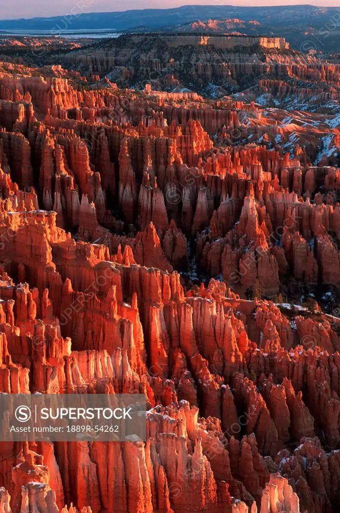 Utah, United States Of America, Sandstone Hoodoos Of Bryce Amphitheater Viewed From Inspiration Point At Sunrise In Winter In Bryce Canyon National Pa...