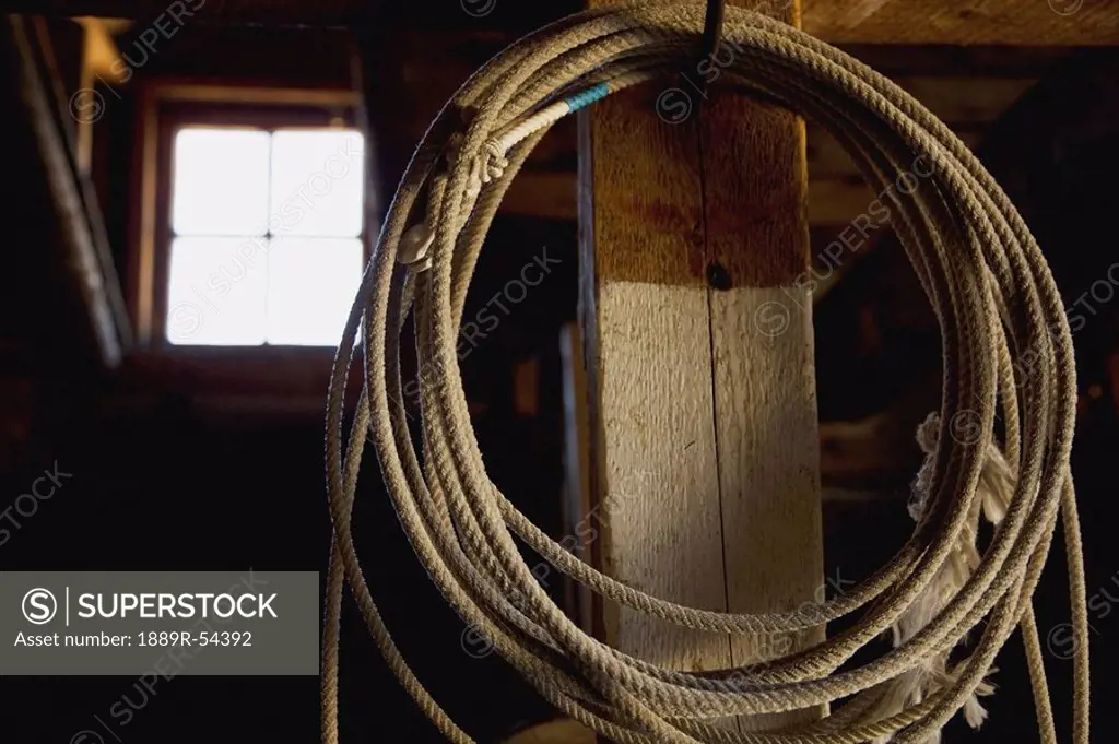 Alberta, Canada, A Lasso Hanging In A Barn