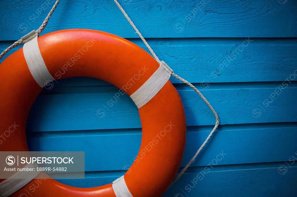 A Life Preserver Hanging On A Blue Wall