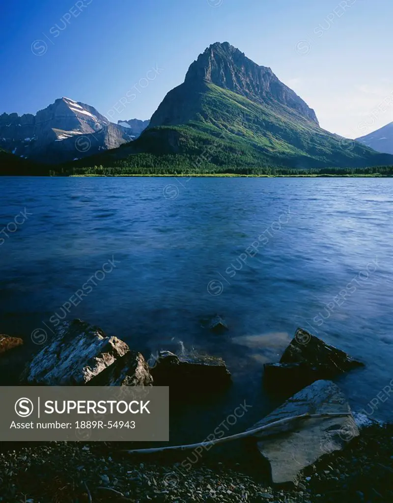 Montana, United States Of America, Grinnell Point And Swiftcurrent Lake In Glacier National Park