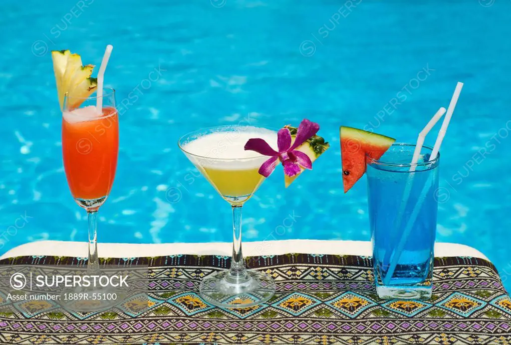 chiang mai, thailand, tropical drinks by the pool at horizon resort