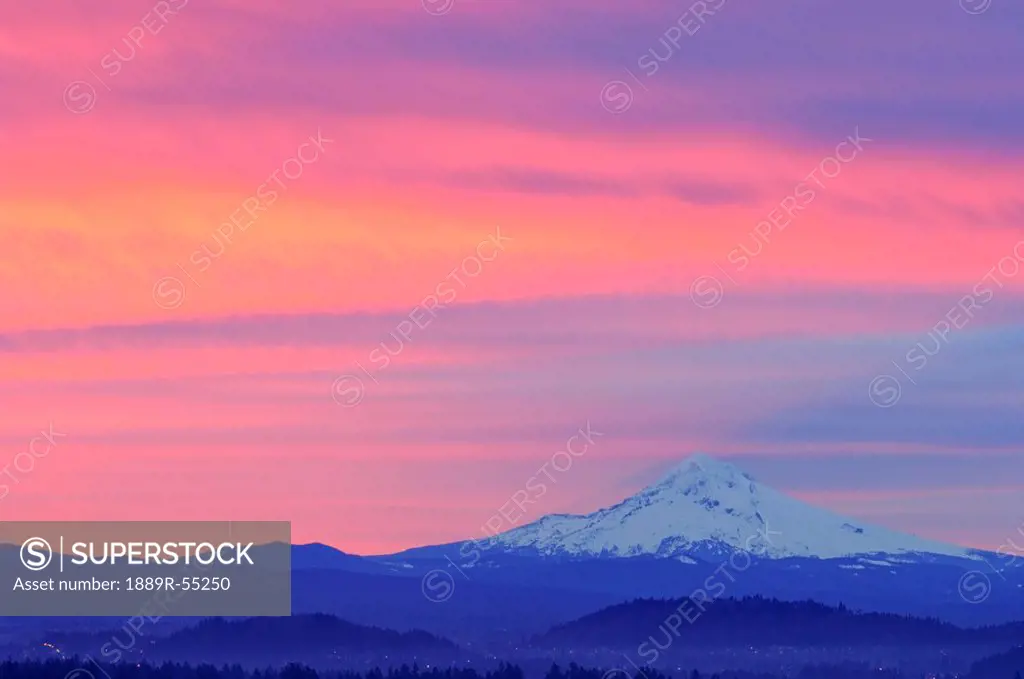 oregon, united states of america, a red sunrise over mount hood