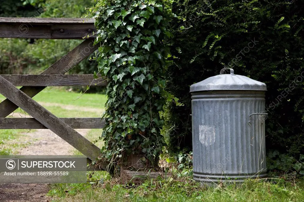 an old metal trash can, northumberland, england