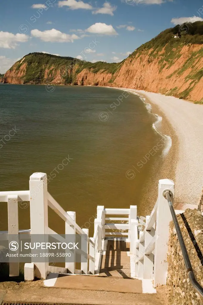 steps leading to the cliffs in jacob´s ladder bay, sidmouth, devon, england