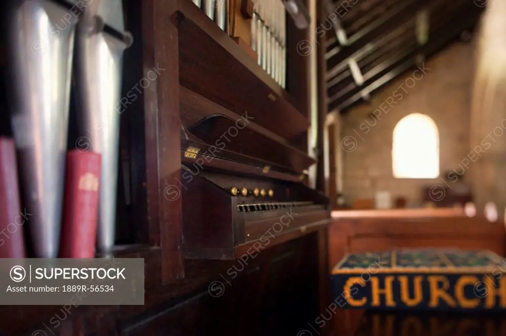 a pipe organ in a church, northumberland, england