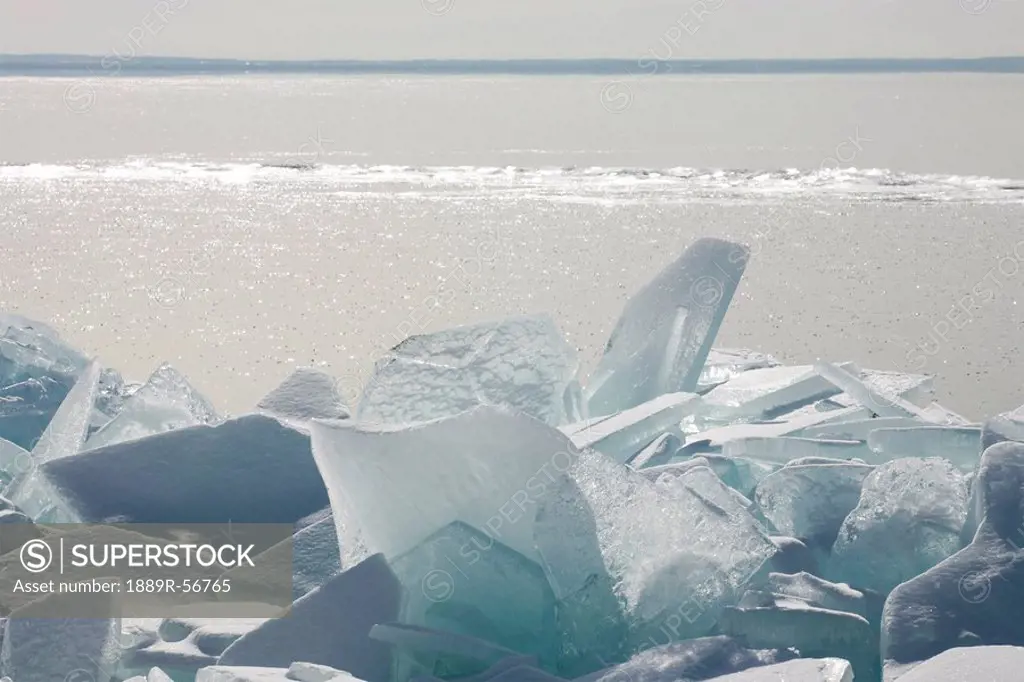 ontario, canada, ice chunks on the shores of lake superior