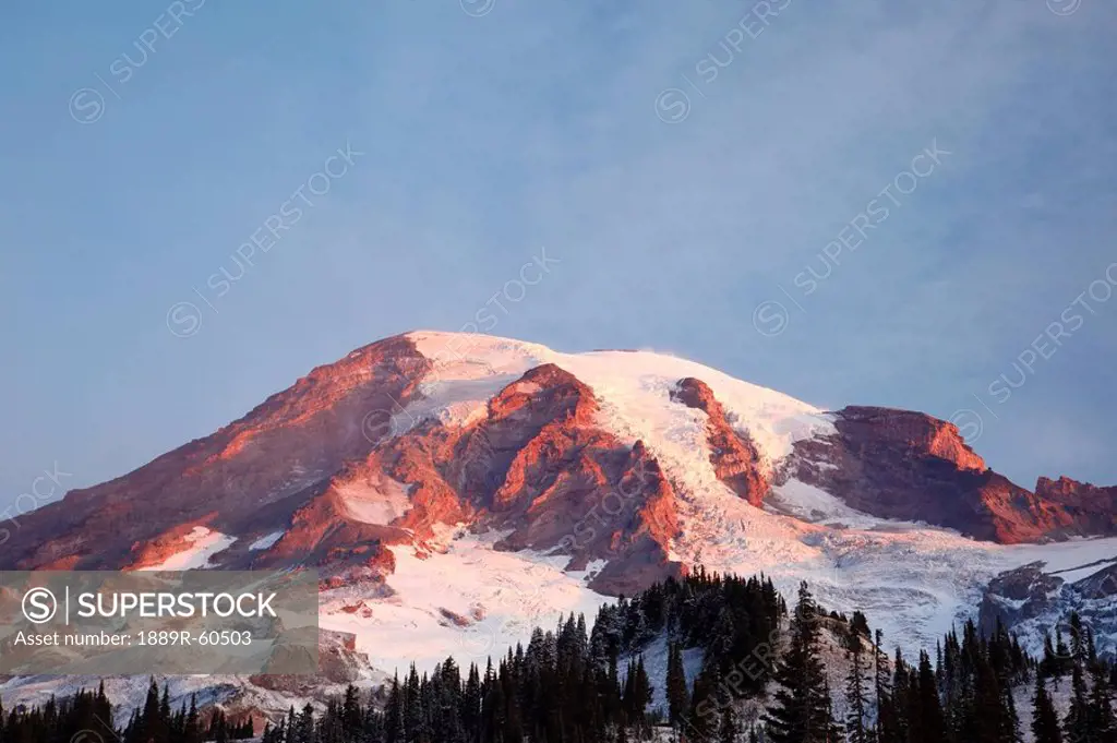 Washington, United States Of America, Sunrise On Mount Rainier At Paradise Park In Mt. Rainier National Park