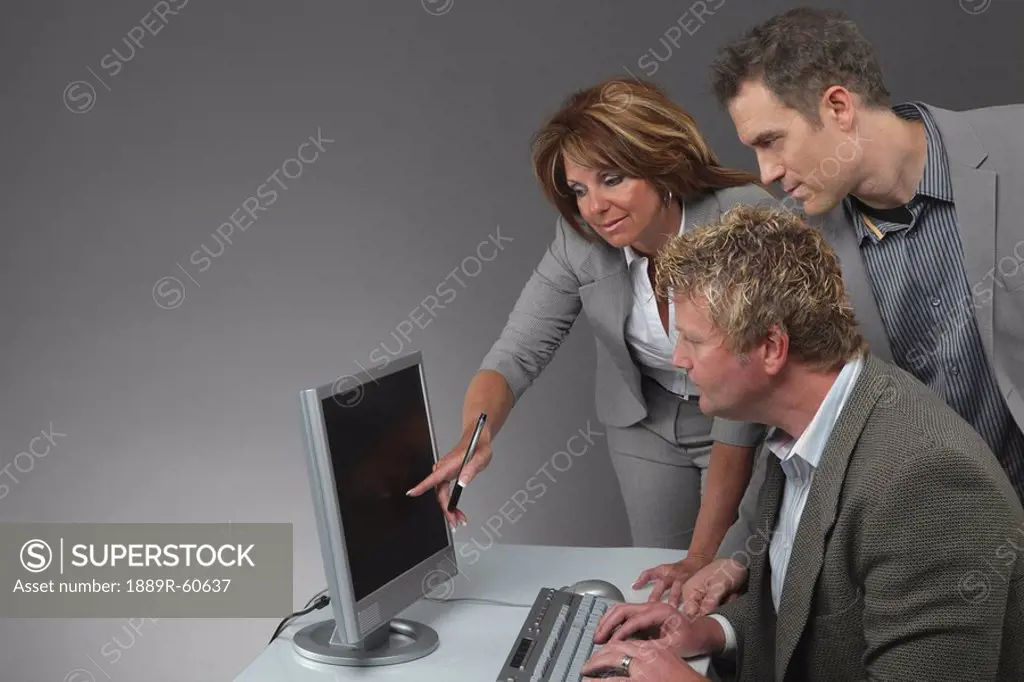 Jordan, Ontario, Canada, A Woman And Two Men Working At A Computer