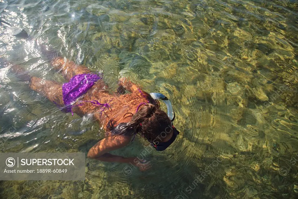 Roatan, Bay Islands, Honduras, A Young Woman Snorkeling At Anthony´s Key Resort