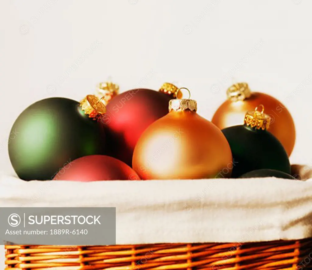 Basket full of Christmas decorations