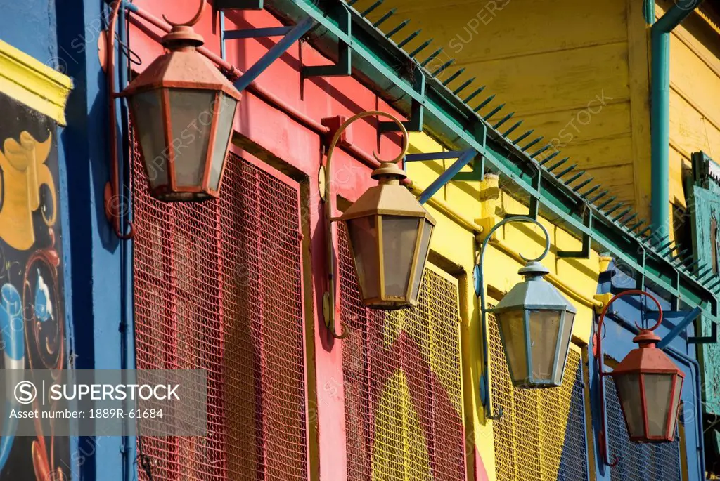 Colorful Lanterns Against A Colorful Wall In La Boca, Buenos Aires, Argentina