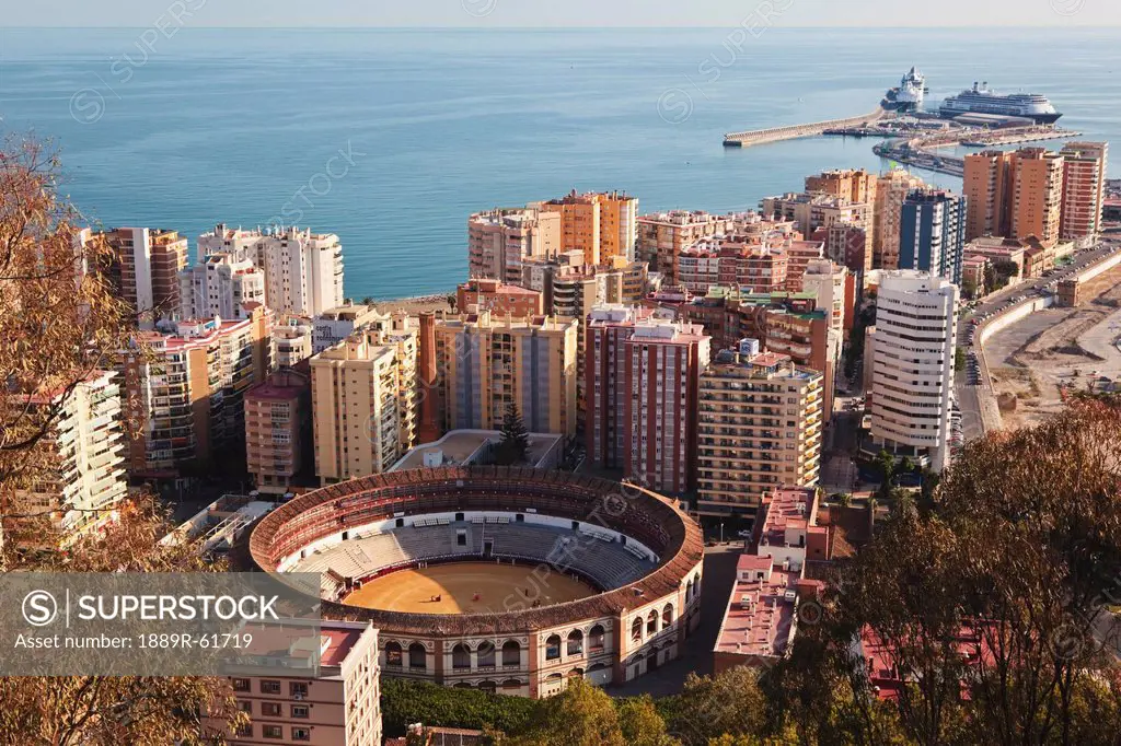 La Malagueta Bullring And Port, Malaga, Andalusia, Spain