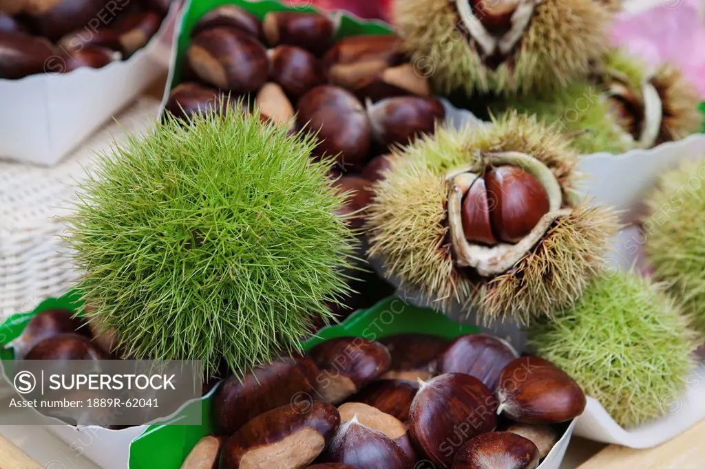 chestnuts with and without outer shell, paris, france