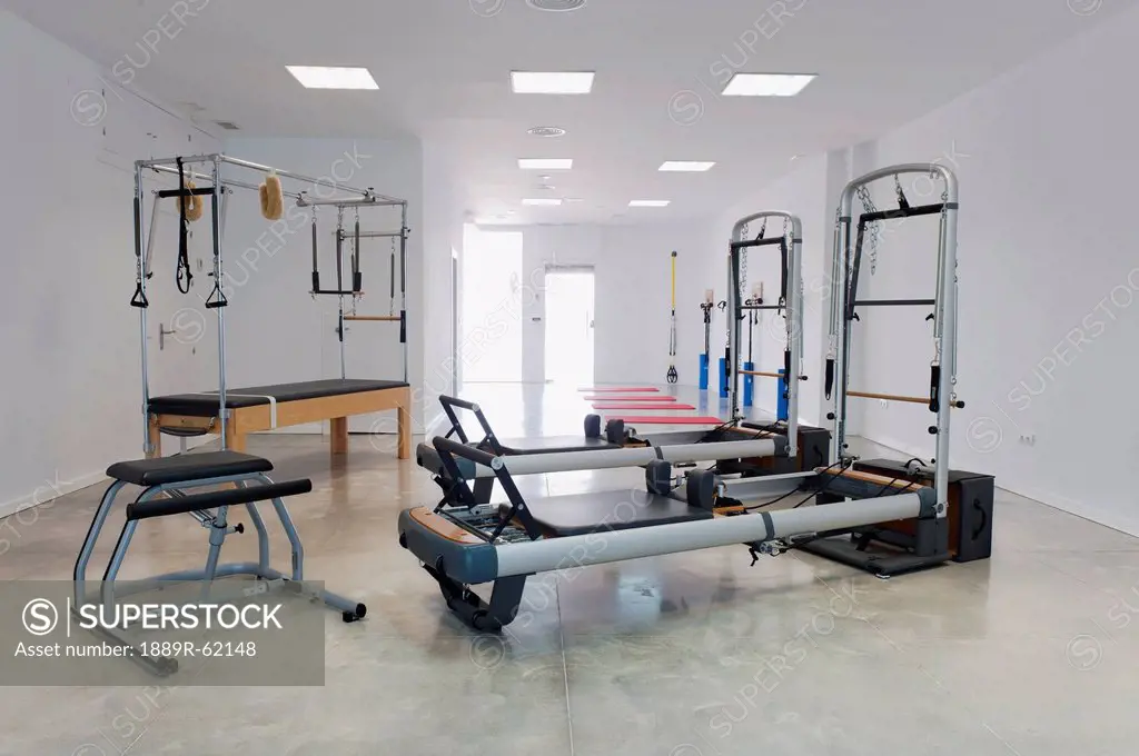 exercise equipment in a workout room, benalamadena costa, malaga, costa del sol, andalusia, spain