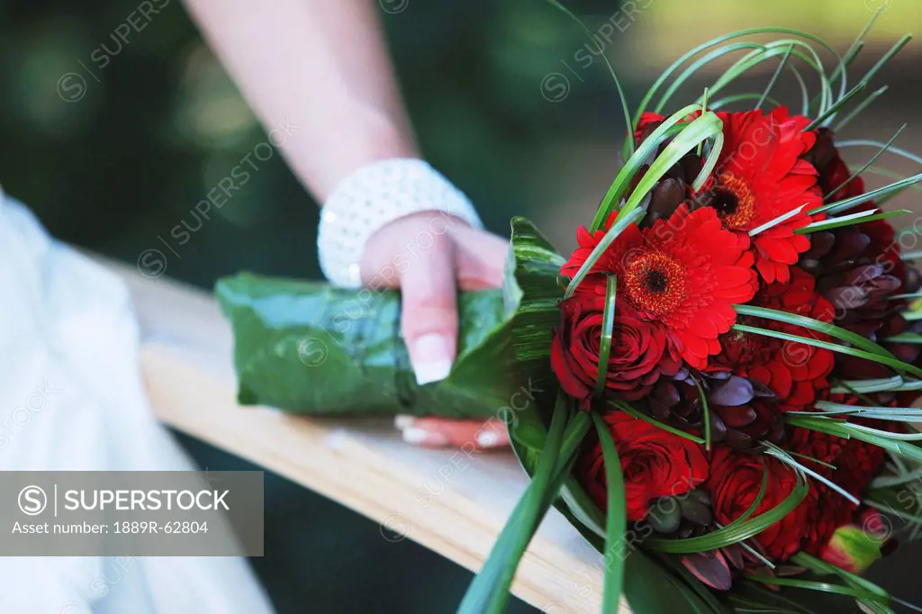 a bridal bouquet held by a bride´s hand, troutdale, oregon, united states of america