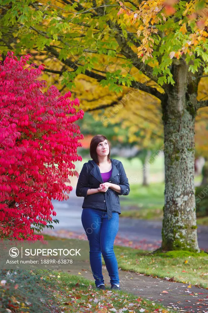a girl walking along a trail in autumn, portland, oregon, united states of america