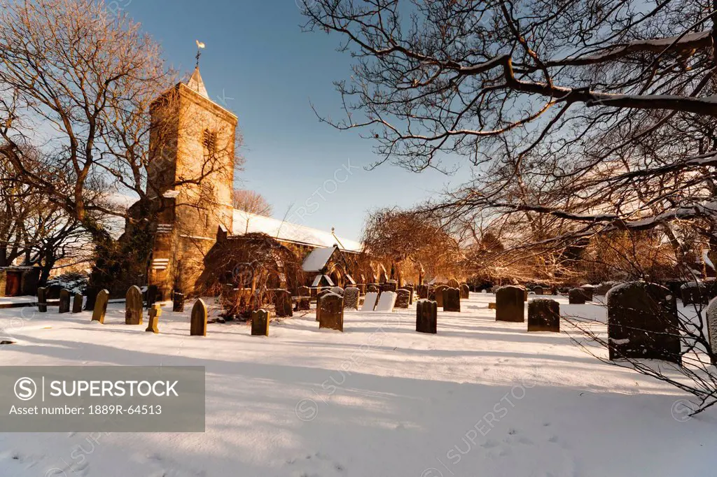cemetery in winter, whitburn, tyne and wear, england