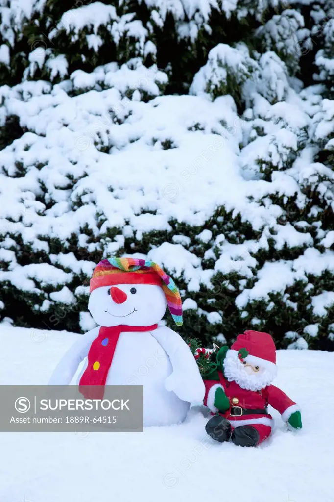 snowman with santa claus doll, whitburn, tyne and wear, england