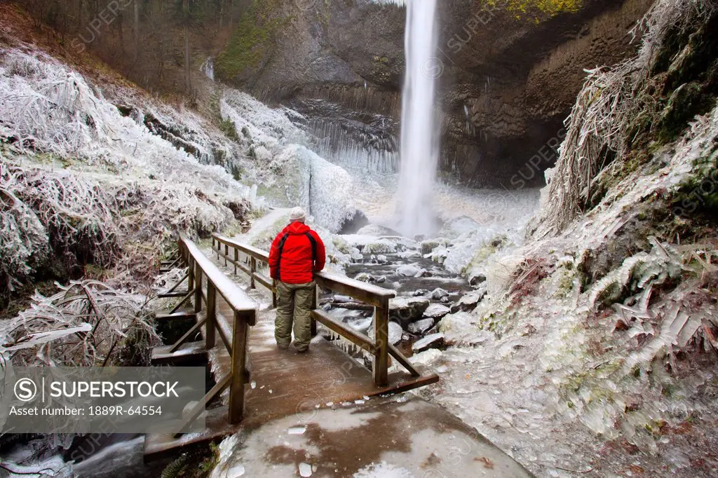 winter ice storm by latourell falls, columbia river gorge, oregon, usa