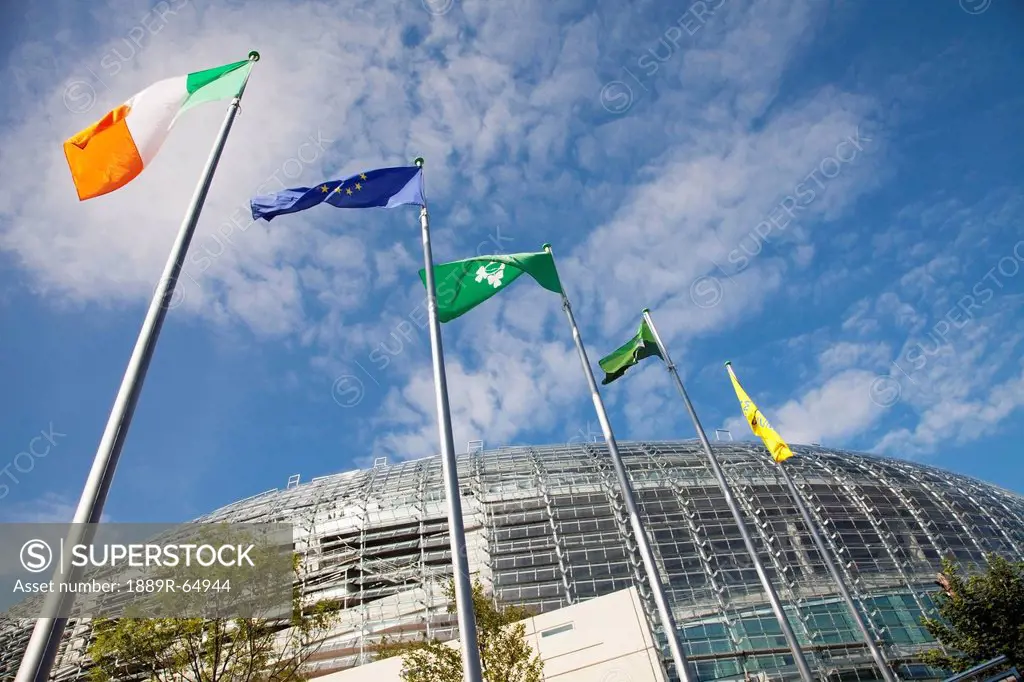 flags outside aviva stadium, dublin, dublin county, ireland