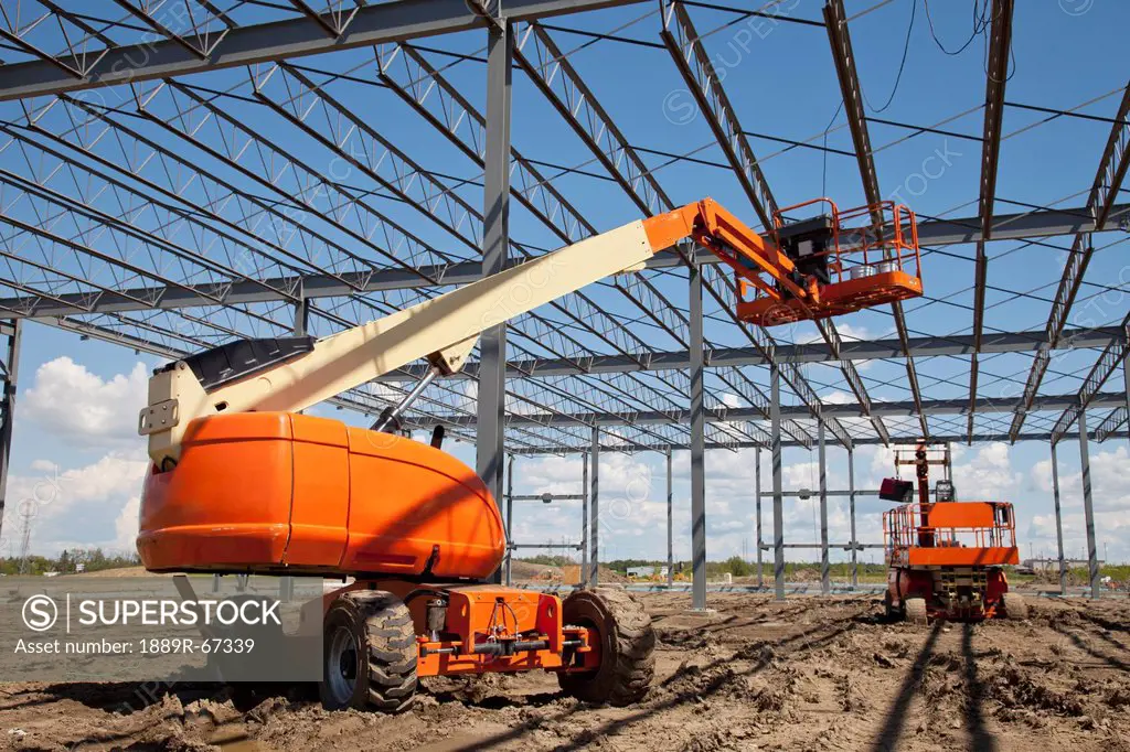 lift truck used for steel structure in building construction, edmonton, alberta, canada