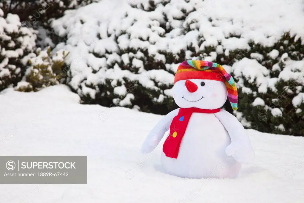 snowman with colorful hat and scarf, whitburn, tyne and wear, england