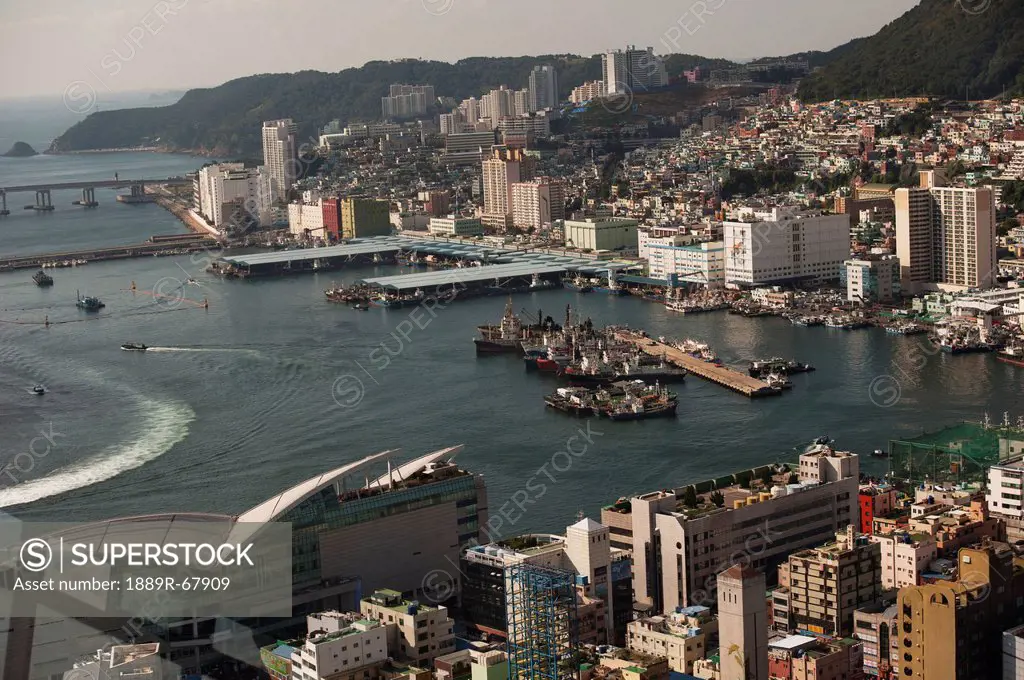 high angle harbor view, busan korea