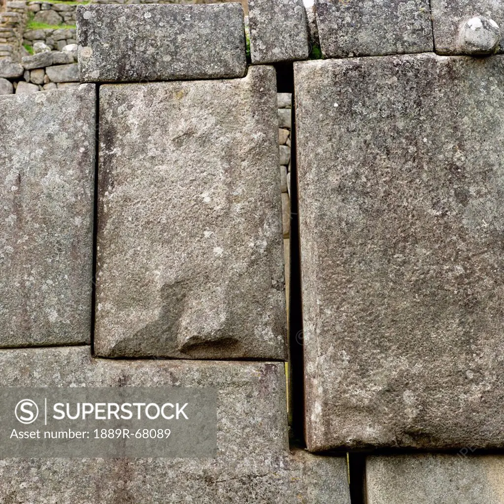 close_up of stone structure at machu picchu, peru