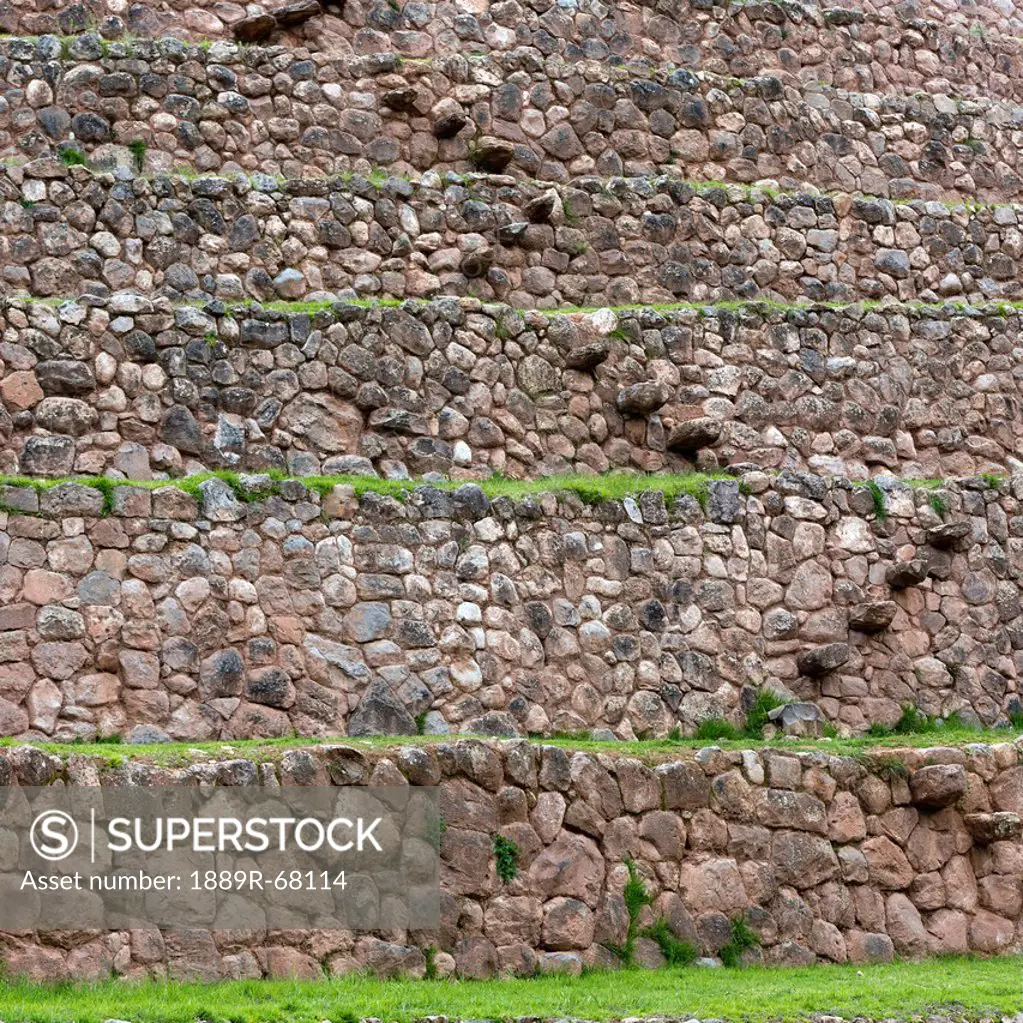 detail of incan agricultural terraces, moray peru
