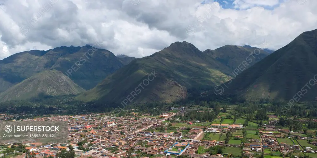 high angle view of town in sacred valley, urubamba peru