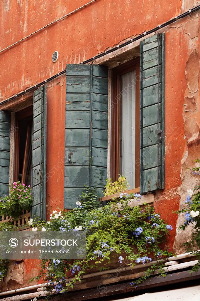window and flower box on a building, venice italy