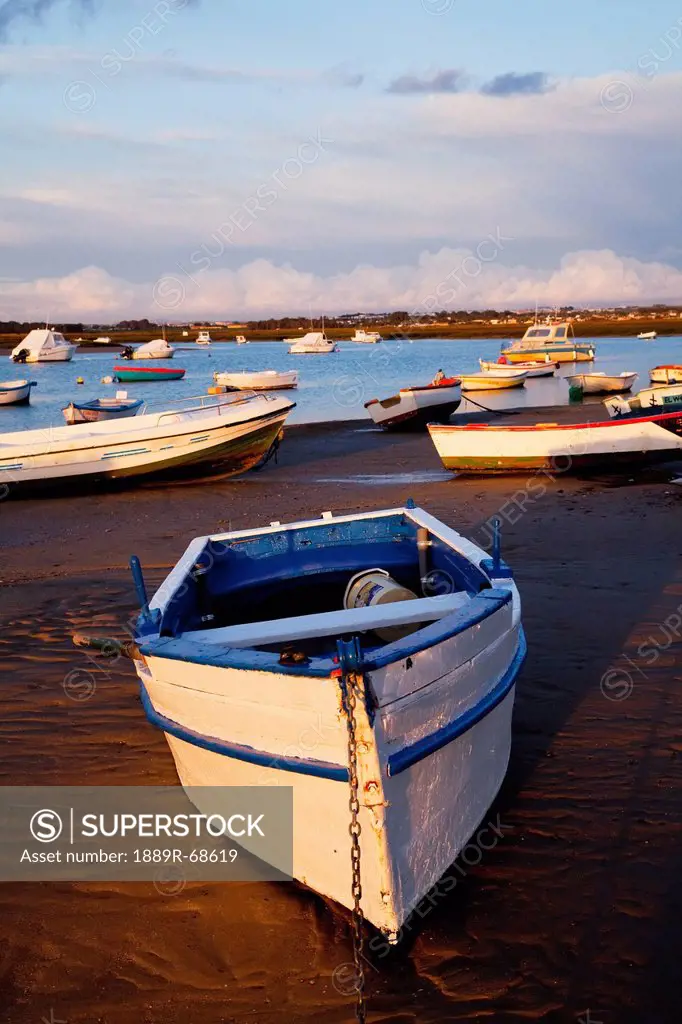 boats moored near the harbor of chiclana de la frontera in santa petri, andalusia spain