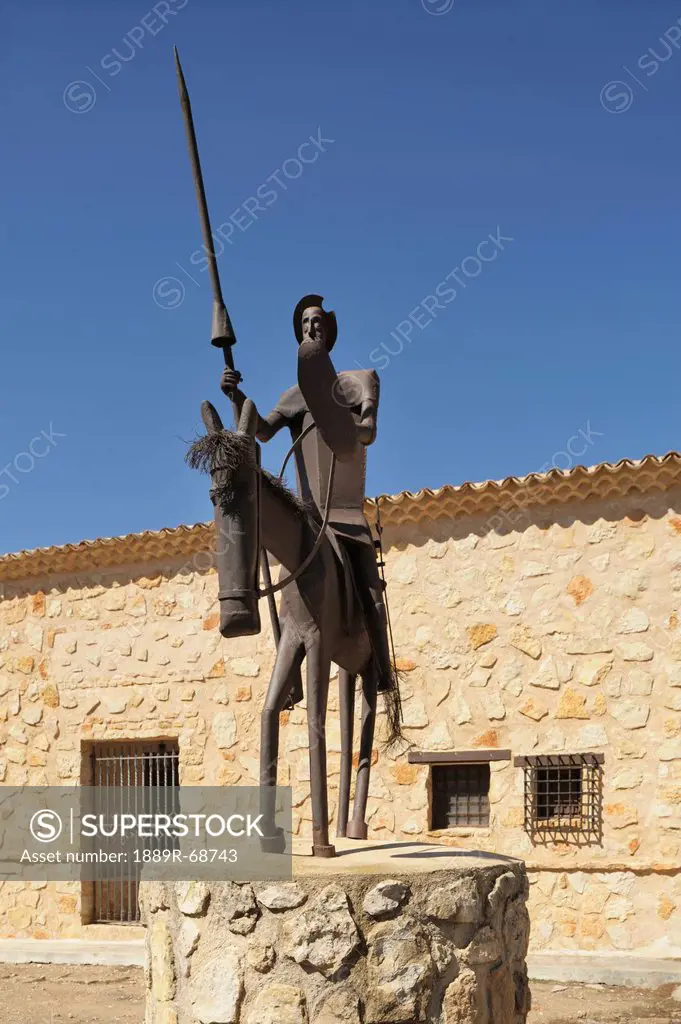 statue of don quijote on his skinny horse called rocinante, cuenca province castile_la mancha spain