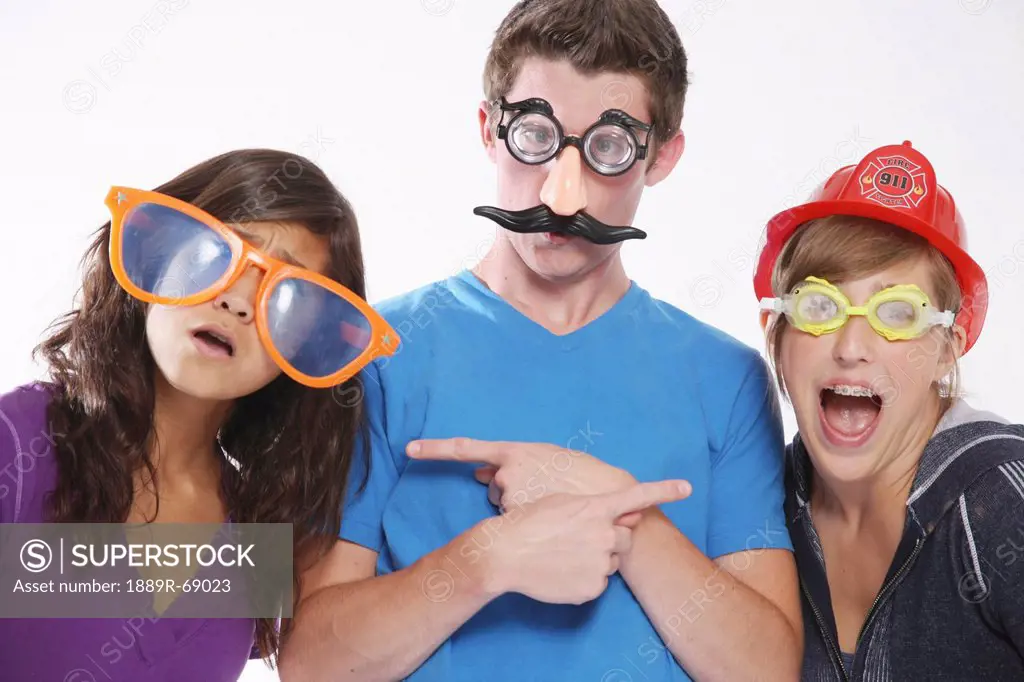 teenagers wearing funny disguises, troutdale oregon united states of america