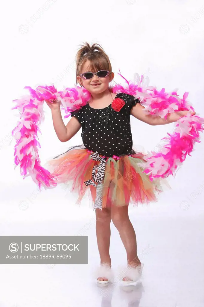 a young girl dancing in crazy dress up clothes with sunglasses, troutdale oregon united states of america
