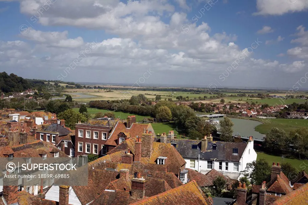 tiled rooftops and pastures in the distance, rye, sussex, england