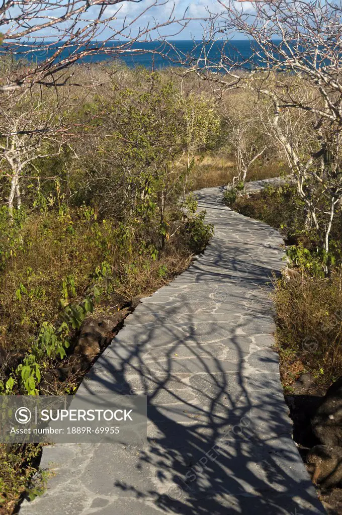 a stone path in the visitor interpretive centre, puerto baquerizo moreno, san cristobal island, galapagos, equador