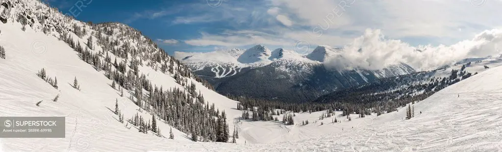 ski tracks in the snow of the coast mountains, whistler, british columbia, canada