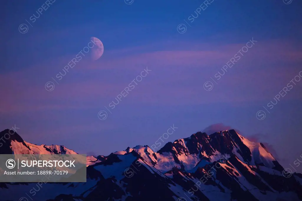 moonrise over chilkat mountains, haines alaska united states of america