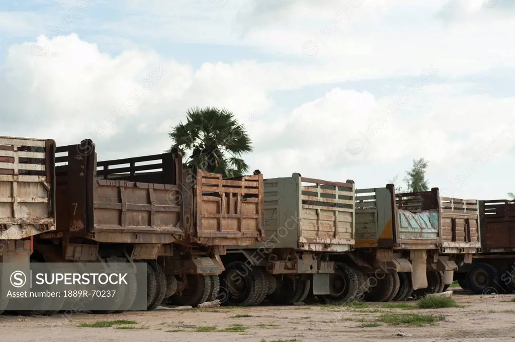 old trucks lined up, prachuap kiri khan prachuap province thailand