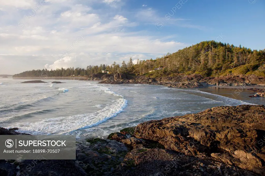 rosie bay near cox bay at sunset near tofino, british columbia canada