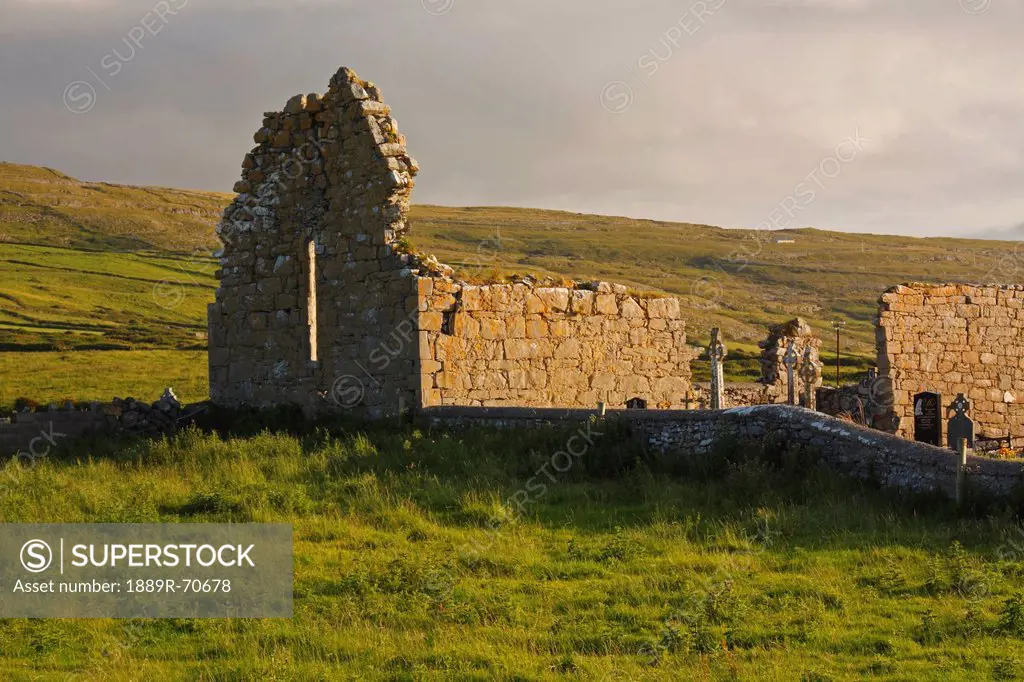 old church ruins and graveyard in the burren region, fanore county clare ireland