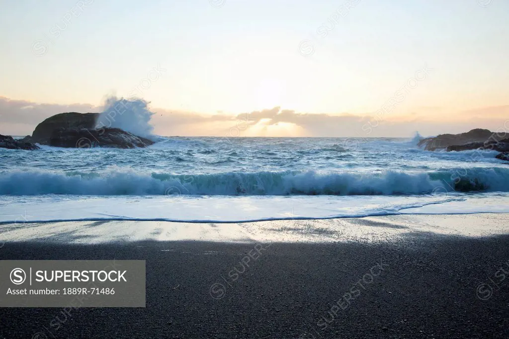 waves at south beach in pacific rim national park near tofino, british columbia canada