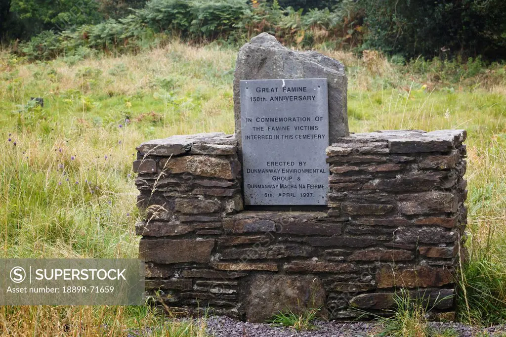 commerative plaque for famine victims at the famine burial ground near dunmanway, county cork ireland