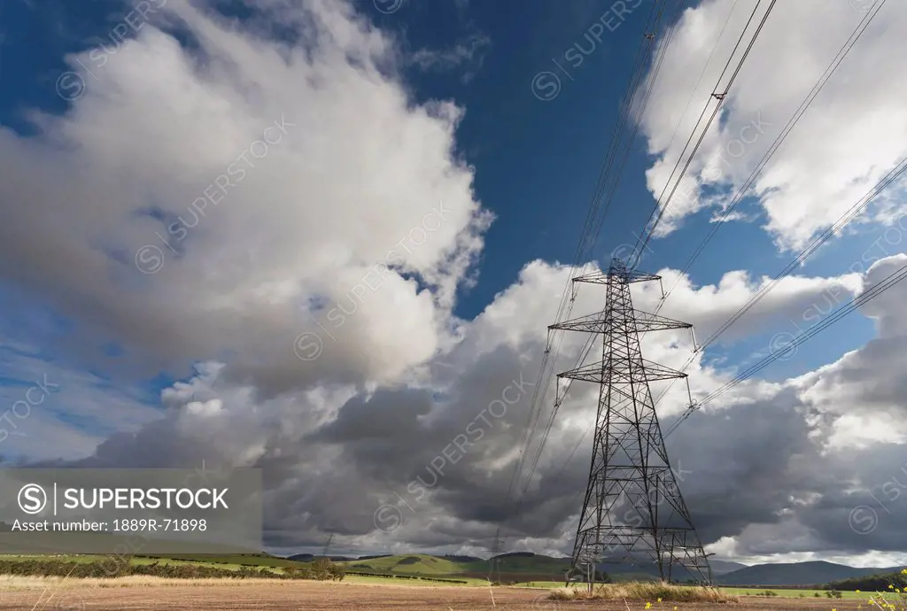 transmission tower and power lines, northumberland england