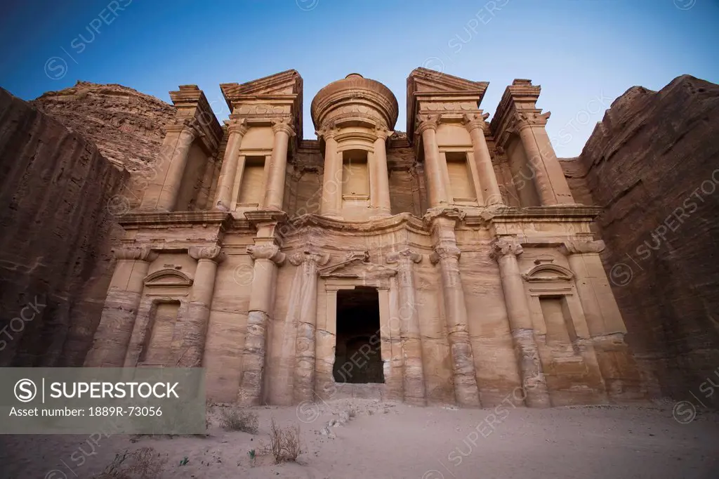 The Nabatean Architecture Of The Monastery At Dusk, Petra Jordan