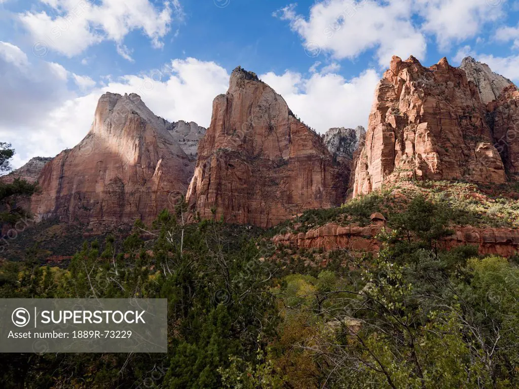Rugged Sandstone Cliffs In Zion National Park, Utah United States Of America
