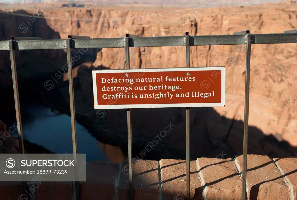 A Posted Sign About Graffiti Along The Colorado River, Arizona United States Of America