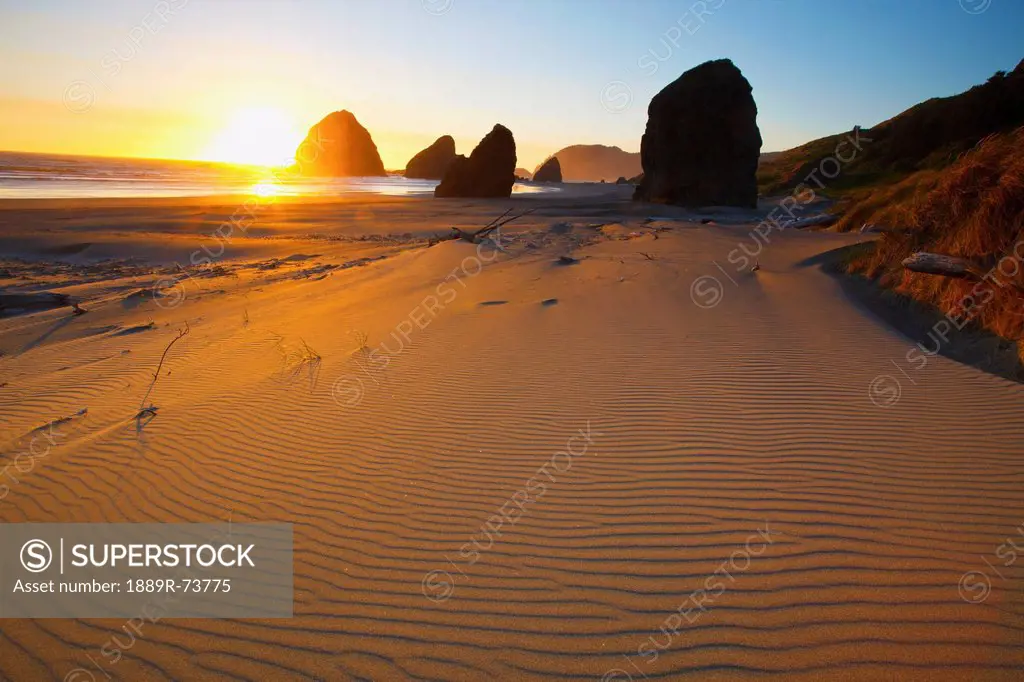 Sunset Over Rock Formations At Cape Sebastian Park, Oregon United States Of America